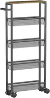 Aosom Virtuvinis vežimėlis ant ratukų su 5 lygiais, 47 x 13 x 96,5 cm, juodas