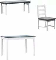 Koduva 4 dalių valgomojo komplektas, pilka + balta, 1 stalas, 1 suoliukas, 2 kėdės