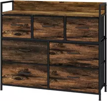 Koduva Komoda, spintelė su 7 medžiaginiais stalčiais, industrinis stilius, plieno rėmas, 98 x 29 x 85 cm, ruda / juoda