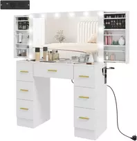 Koduva Kosmetinis staliukas su veidrodžiu ir 12 LED lempų, baltas, 100 x 40 x 137 cm