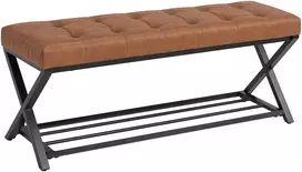Aosom Batų suolas su dirbtinės odos sėdima dalimi, ruda, 112 x 37 x 47 cm
