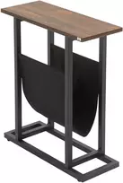 Aosom Siauras šoninis staliukas su medžiagine kišene, tamsiai rudas+juodas, 49 x 19 x 55 cm