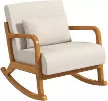 Koduva Retro dizaino supamas fotelis, kaučiukmedžio mediena, kreminė balta + ruda, 64,5 x 92 x 81,5 cm