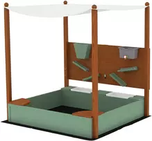 Koduva Smėlio dėžė su stogeliu vaikams, 2 laikymo talpyklos, 116 x 112,5 x 128 cm, eglės mediena, plastikas, žalia