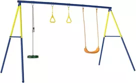 Koduva 3-in-1 sūpynių rinkinys vaikams, iki 150 kg, klasikinės sūpynės, gimnastikos žiedai, stovimos sūpynės, 285 x 160 x 181 cm