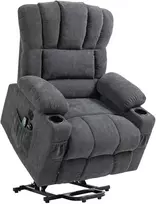 Aosom Elektrinė atsistojimo kėdė su masažo ir šildymo funkcija, USB jungtys, puodelių laikikliai, tamsiai pilka