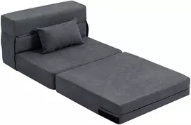 Fotelis Aosom Ant grindų pastatoma sofa-lova, tamsiai pilka, su pagalve, 210 x 80 x 15 cm