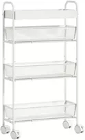 Koduva Virtuvinis vežimėlis iš metalo, 3 krepšiai, siauras dizainas, 4 ratukai, baltas, 43,2 x 19 x 80 cm