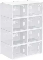 Koduva 8 dalių batų spinta, sukraunamos batų dėžės su magnetinėmis durelėmis, plastikas, skaidri/balta, 112 x 36 x 42 cm