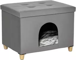 Koduva Katinų namelis ir pufas 2-in-1, pilkas, 60 x 45 x 44,5 cm