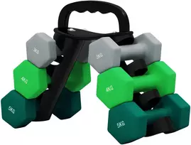 Virdulys Koduva Hantelių rinkinys su laikymo stovu, 6 hanteliai, 2 x 3kg, 2 x 4kg, 2 x 5kg