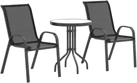 Fotelis Koduva 3 dalių bistro komplektas, juodas, metalas ir grūdintas stiklas