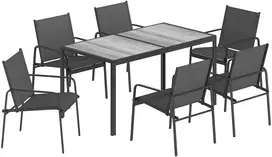 Fotelis Koduva Sodo baldų komplektas, stalas 150 x 80 cm, 6 kėdės, juodas