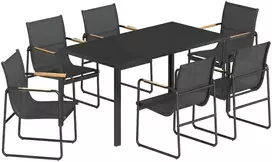 Fotelis Koduva Sodo valgomojo komplektas, 7 dalių, juodas, 150 x 80 cm stiklinis stalas