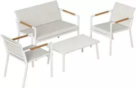 Fotelis Koduva Lauko baldų komplektas 4 vietoms, baltas ir kreminis baltas, metalas, 4 dalių