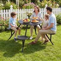 Promotion Lauko pikniko stalas 4 asmenims, juodas, cinkuotas geležis