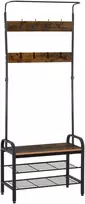 Koduva Drabužių kabykla su batų lentyna, 8 kabliukai, 2 lentynos, MDF, juoda, 72 x 34 x 185 cm