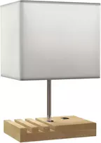 Koduva Stalinė lempa su USB jungtimis, mediena, audinys, baltas, 25 x 20 x 40,5 cm