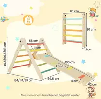 Sofa Koduva 3-in-1 trikampis laipiojimo žaislų rinkinys su Pikler trikampiu ir slydimo laipiojimo rampa, daugiaspalvis