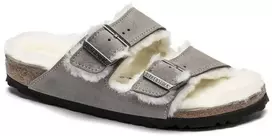 „Birkenstock Arizona Shearling Stone Coin“ moteriškos/vyriškos izoliuotos šlepetės, zomšas su avikailiu, siauros (1017403)