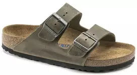 Birkenstock Arizona Soft Footbed Oiled Leather Siaurims Faded Khaki Šlepetės Siauriems Kojoms (1019377)