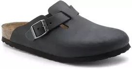 Birkenstock Boston Juodas moteriškos/vyriškos klumpės, aliejuotos odos, siauros šlepetės (0059463)