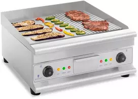 Elektrinė šašlykinė Kepsninė dviguba lygi grioveliais grioveliais su riebalų stalčiumi 230 V 2x 3200 W
