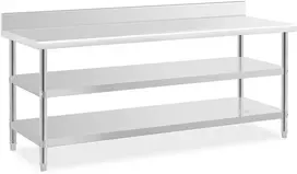 Darbo stalas su atbraila 2 lentynos 200x70cm nerūdijantis plienas