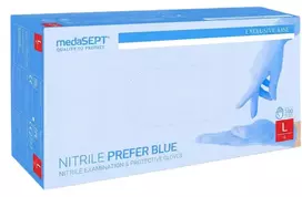 Dėklas Lumarko „Medasept Nitrile Prefer“ nitrilo pirštinės be pudros, L dydžio, 100 vnt.
