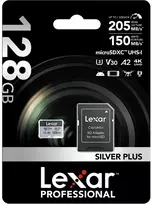 Atminties kortelė - Lexar High-Performance Sidabrinis Plus Micro SDXC 128GB 205MB/s, Atsparus Vandeniui