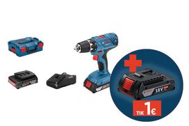 Akumuliatorinis suktuvas BOSCH Professional GSR 18V-21, komplekte 2x 2.0 Ah, 18 V akumuliatoriai ir