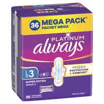 Always Platinum Super Extra Size 3 Higieniniai Paketai su Sparneliais, 36 vnt.