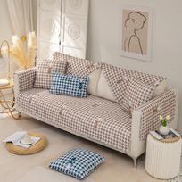 Cotton Sofa Cover Non -Slip Dust -Proof Living Room Plaid Sofa Recliner Backrest Furniture Full Cover Can Be Washed Without Fading 45x45 Pillowcase1 šviesios kavos spalvos