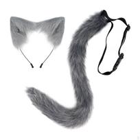 Dirbtinio kailio ausys ir uodega Rinkinys Gyvūnai Dovana Plaukų lankelis su ausimis Galvos juosta Cosplay gray