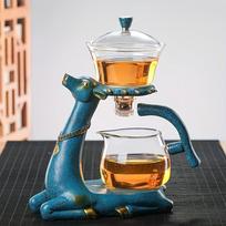 1 Set Glass Teapot Set Lazy Kungfu Tea Pot Set Deer Automatic Drip Rotating Tea Set With Infuser Office Blooming Tea Pot Set For Home Restaurant Hotel Deer Tea Maker