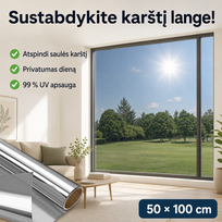 Veidrodinė langų plėvelė nuo saulės ir smalsių žvilgsnių (50 × 100 cm)