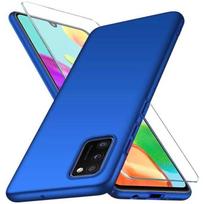 Protective case - BOOLING - for Samsung Galaxy A41 - Premium silicone - Set of 2 tempered glass - Plain blue mėlyna