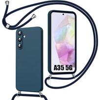 Case - BOOLING - for Samsung Galaxy A35 5G - Hybrid Silicone - Shockproof Protection - Adjustable Shoulder Strap mėlyna
