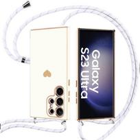 Case - Booling - for Samsung Galaxy S23 Ultra - White Silicone - Shockproof - With Lanyard balta