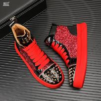New red sports thick sole men casual personality loafers Korean version riveted casual shoes 37 raudona