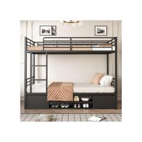 Lit superposé en fer - 90x200 cm - Noir - Rangement à chaussures - Certifié EN747 juoda