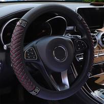 Vasaros Žiemos Automobilio Vairų Užvalkalai 37-38cm Vairai PU Odos Siuvinėti Inkrustuoti Cirkoniai Elastingas Vairo Užvalkalas black