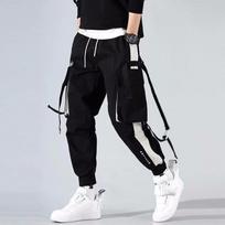 Jogger Cargo Pants Men Relax Hip-hop Hit Color Pocket Men's Pants Sweatpants Street Ribbon Techwear Pants XS