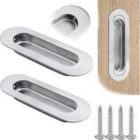 2pcs Brushed Stainless Steel Recessed Oval Oval Sliding Door Handles - 120 X 40 Mm - RIpj