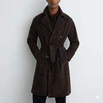 Handmade Stylish Soft Suede Lambskin Leather Party Dark Brown Men's Trench Coat S tamsiai ruda spalva