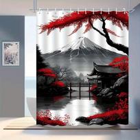 Mount Fuji Red Maple Shower Curtain Japanese Garden Art Bathroom Decor Oriental Style Bath Curtains For Modern Home Interior W60H190(CM)-1 Pcs