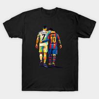 Vyriškas juodas marškinėlis su spaudiniu Cristiano Ronaldo ir Messi Wpap menas Be pjūvio perkėlimo popieriaus spaudas Medvilninis marškinėlis S juoda