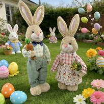 Height Adjustable Easter Rabbit Ornament Telescoping Fabric Hare Doll For Easter Party Tabletop and Garden Decoration