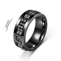 Anti Stress Rotating Fidget Ring Stainless Steel Gear Chain Spinning Anxiety Relief Punk Finger Jewelry for Men Daily Relax Gift 13 juoda