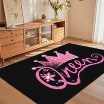 Neslystanti kiliminė danga Rožinė Karalienės Karūnos plotinė kiliminė danga Skalbiami kilimai svetainei miegamajam Juodas fonas Patvari grindų kilimėlis Namų kilimai 40x60CM